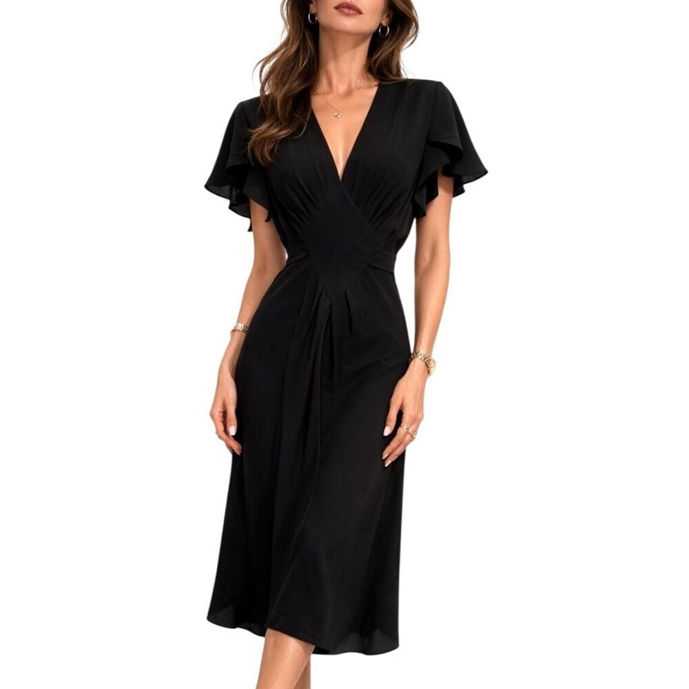 Vintage Max Mara Pura Seta Dress 100% Silk Flutter Sleeve Midi